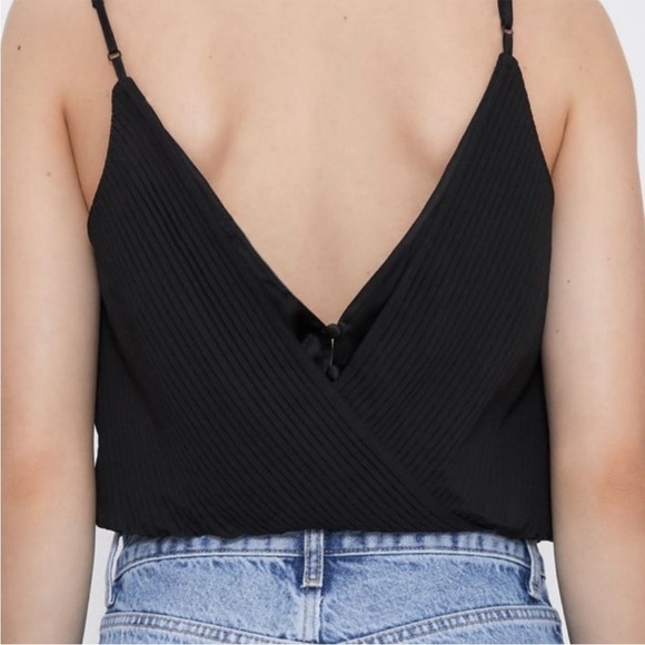 Zara Bodysuit Pleated Draped Black Top Buttons Women Size S Spaghetti Straps - Picture 6 of 16
